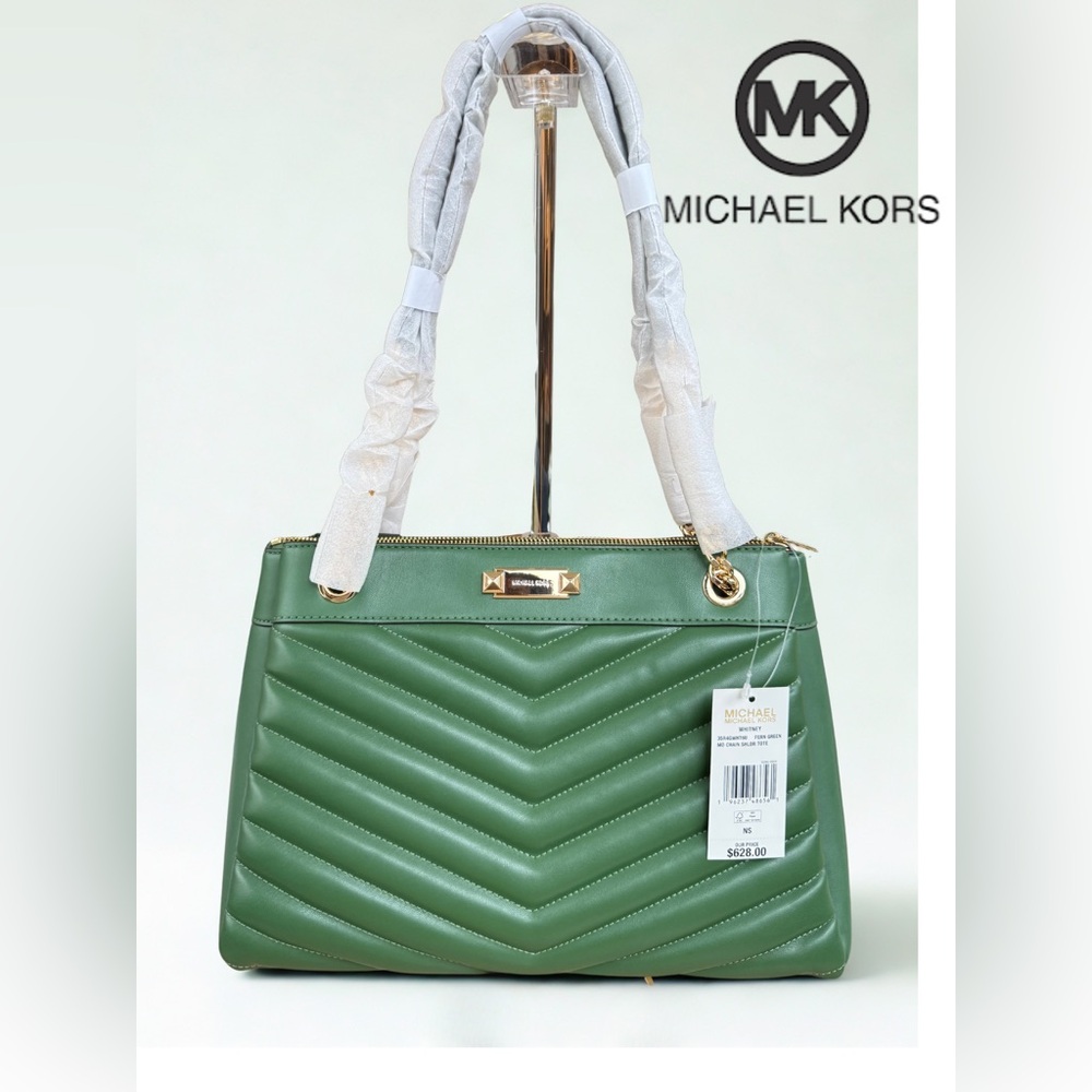 MICHAEL KORS Whitney Medium Chain Shoulder Tote in Fern Green NWT & Dust Bag - Picture 2 of 12